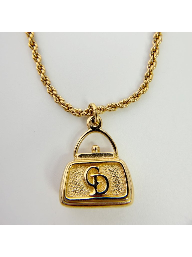 Dior Bag Motif Cd Logo Necklace Plated Gold Vintage